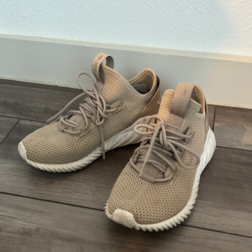adidas Knit Casual Sneakers in Taupe and White